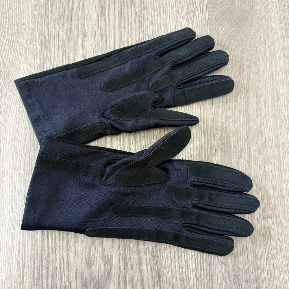 Black Genuine Leather Suede Gloves Stretch Lined Womens One Size Classic Winter